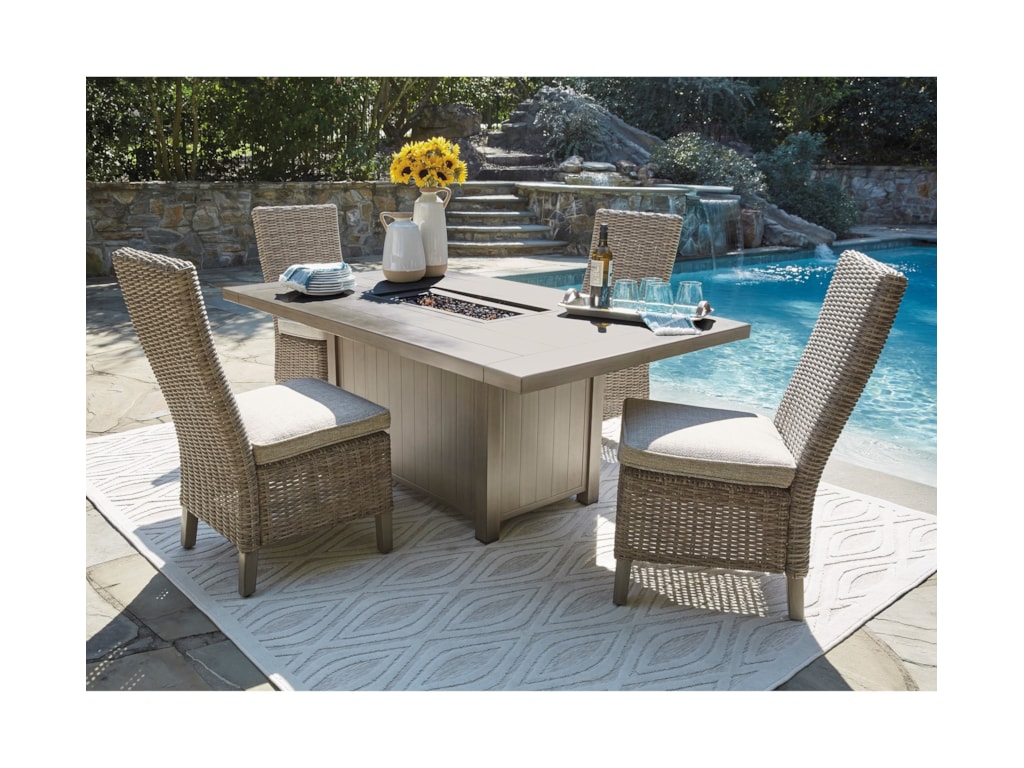Signature Design By Ashley Windon Barn 5 Piece Rectangular Fire Pit Table Set Royal Furniture Outdoor Dining Sets