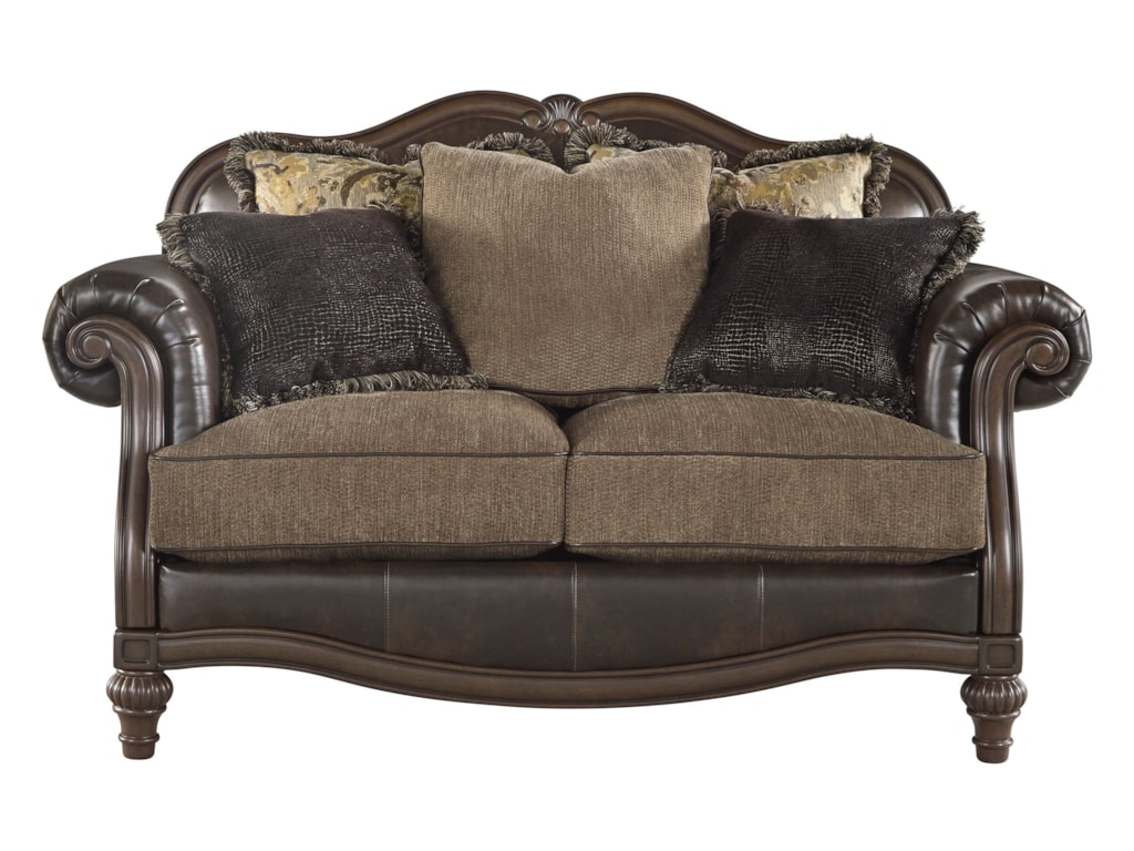 Ashley Signature Design Winnsboro Durablend 5560235 Traditional Winnsboro Durablend Traditional Fabric Bonded Leather Match Loveseat By Ashley Signature Design