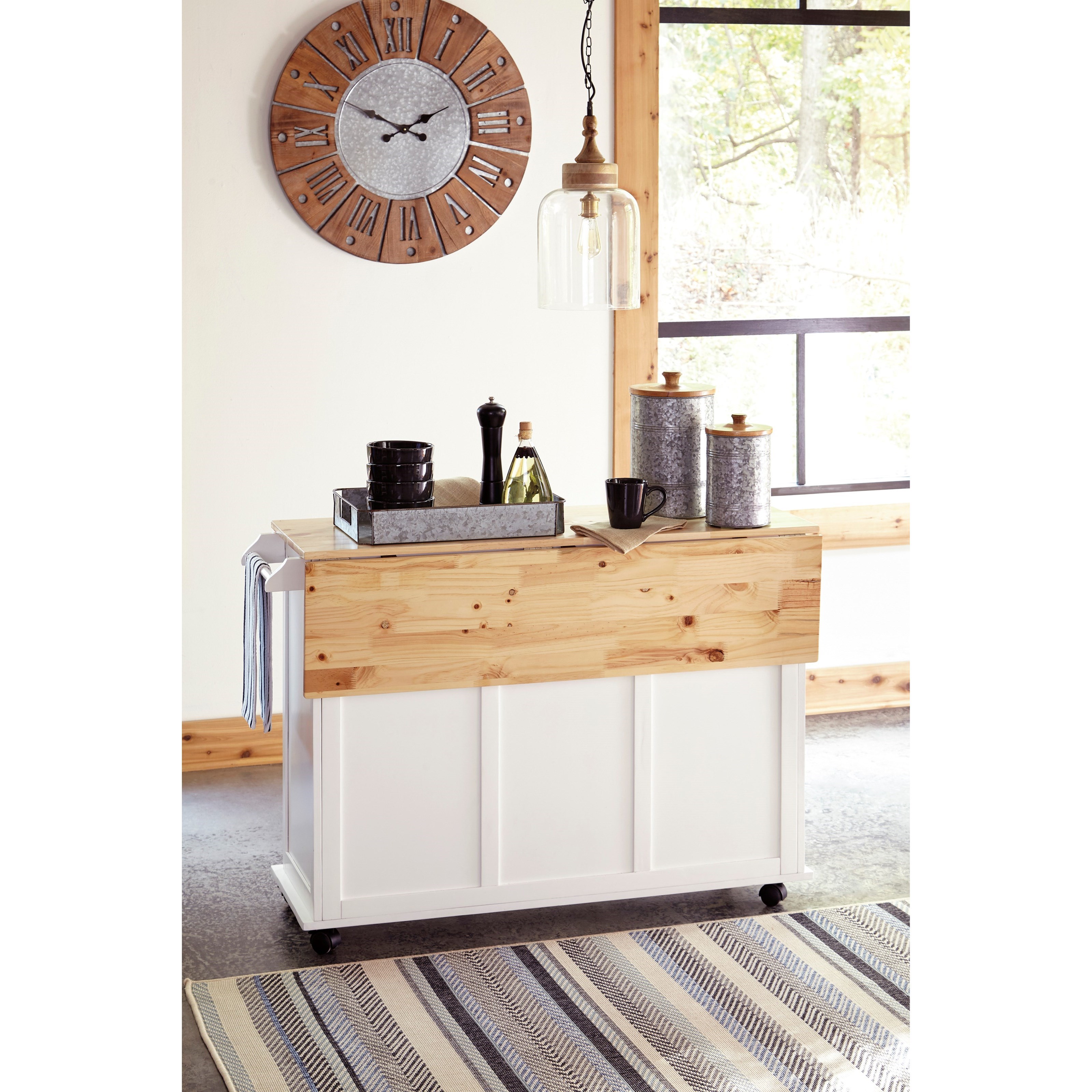 Signature Design By Ashley Withurst Two Tone Kitchen Cart With Casters And Drop Leaf Royal Furniture Kitchen Islands