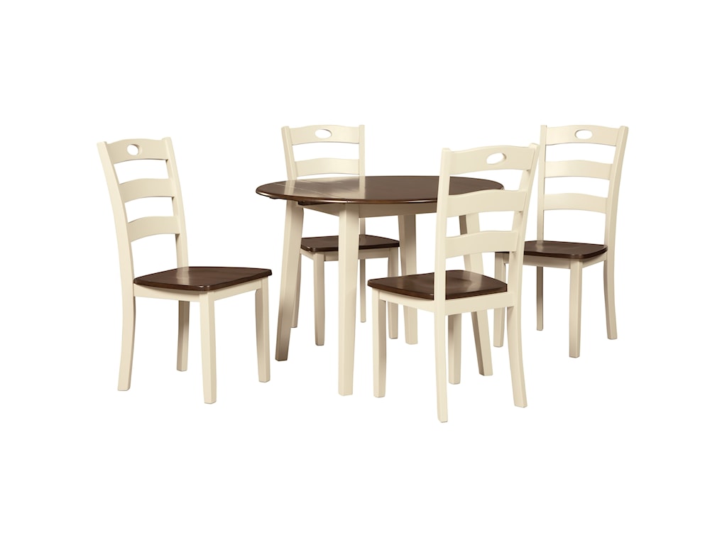 Signature Design By Ashley Woodanville 5 Piece Round Drop Leaf Table Set Conlin S Furniture Dining 5 Piece Sets