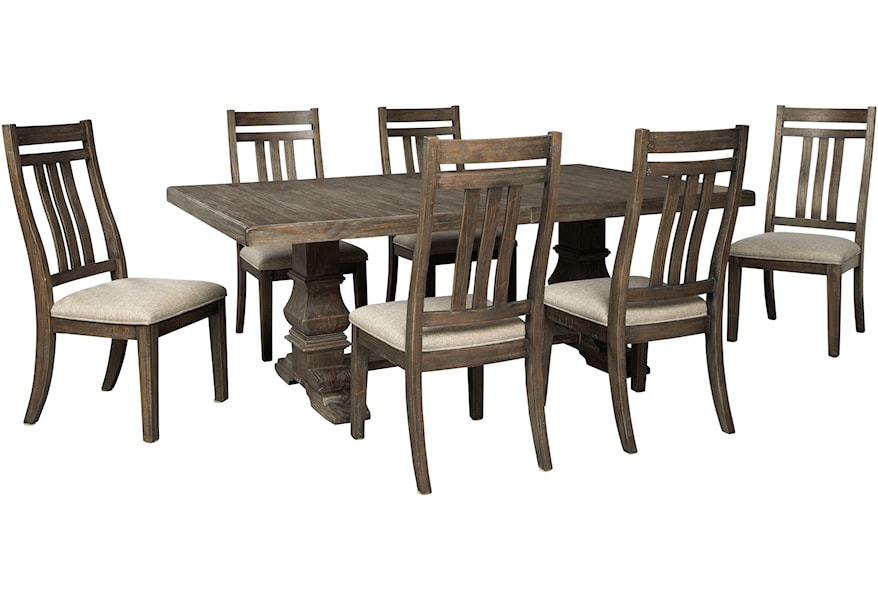 Dining Room 7 Piece Sets - Ashley Signature Design Hyndell D731 35 6x01 7 Piece Rectangular Dining Table Set Dunk Bright Furniture Dining 7 Or More Piece Sets : The oversized square block legs and cherry finish with lots of dark burnishing give the set a rustic flair.
