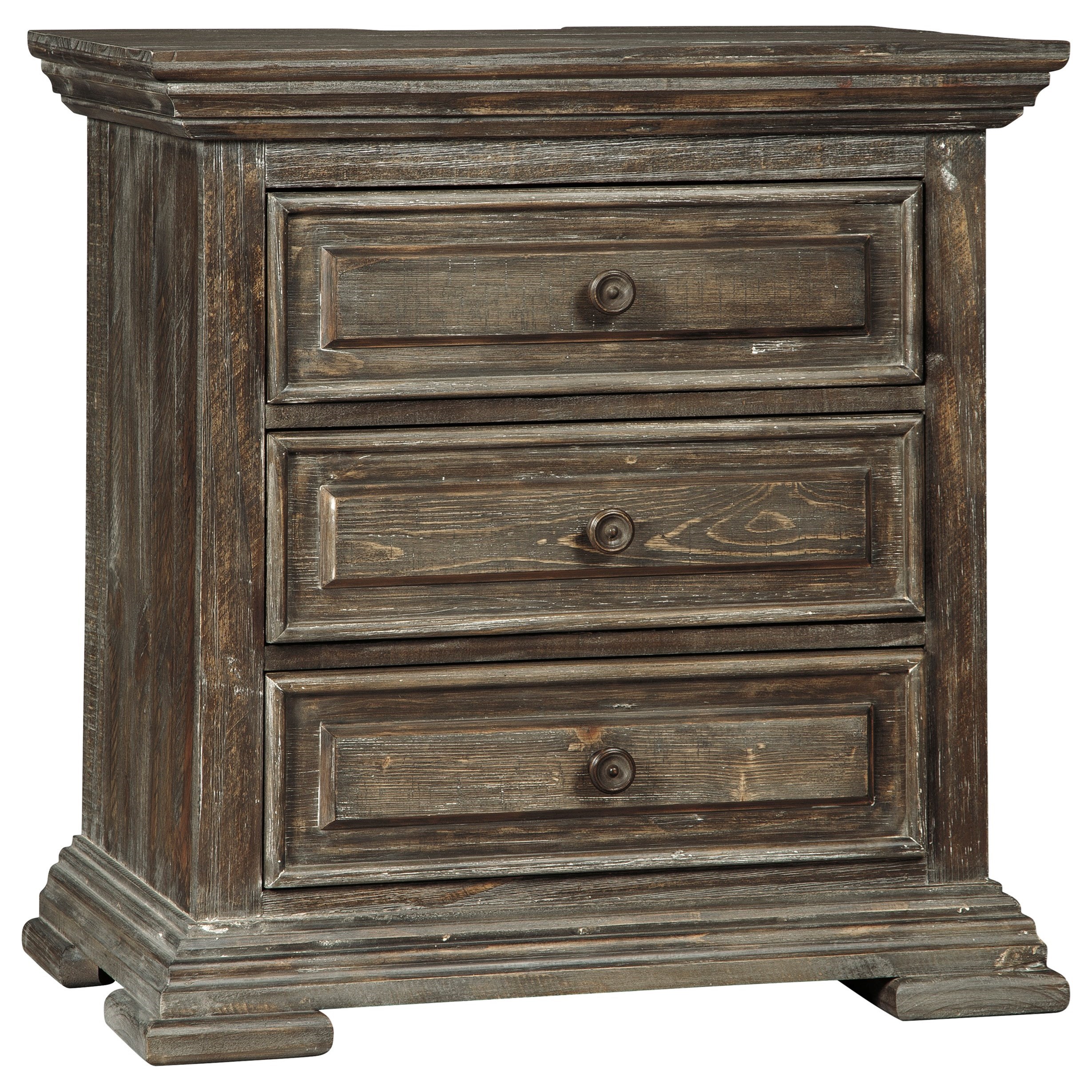 Ashley Signature Design Wyndahl B813 93 Rustic Lodge Style Three Drawer Nightstand With Power Strip Dunk Bright Furniture Nightstands