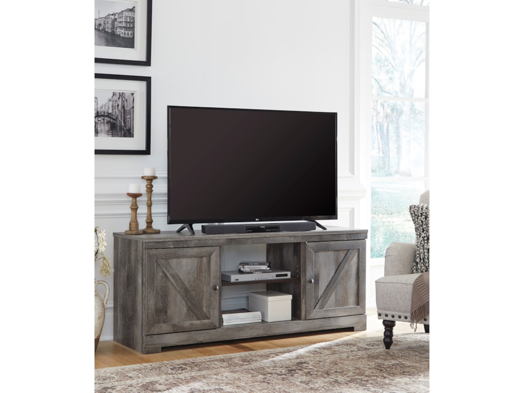 Signature Design By Ashley Wynnlow Large Tv Stand In Rustic Gray Signature Design By Ashley Wynnlowlarge Tv Stand
