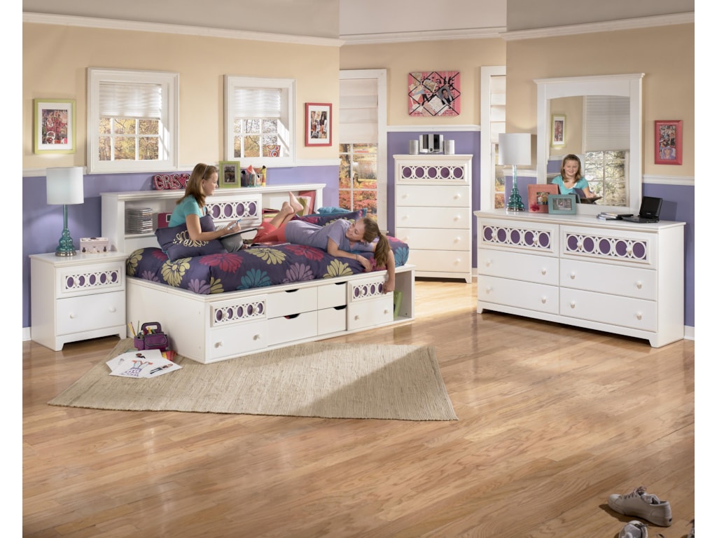 Signature Design By Ashley Zayley Twin Bedside Bookcase Daybed Detail of Storage; Detail of Storage - Signature Design By Ashley Zayley Twin Bedside Bookcase Daybed