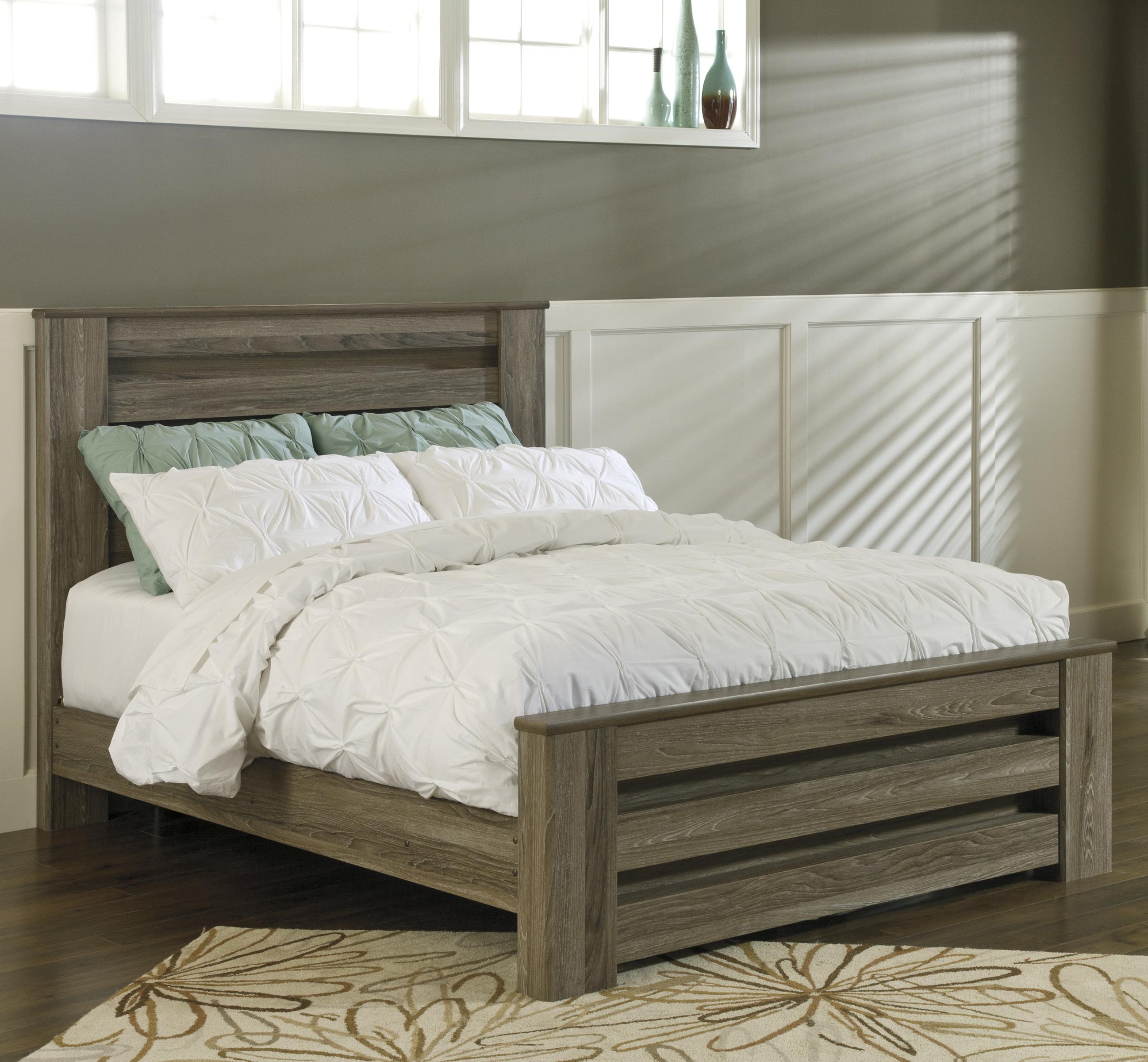 Signature Design By Ashley Zelen Queen Panel Bed In Warm Gray Rustic Finish Coconis Furniture Mattress 1st Panel Beds