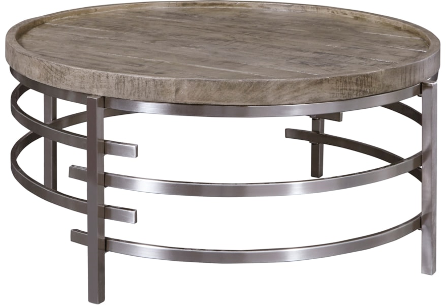 Signature Design By Ashley Zinelli Round Cocktail Table With Solid Wood Top And Polished Chrome Base Standard Furniture Cocktail Coffee Tables