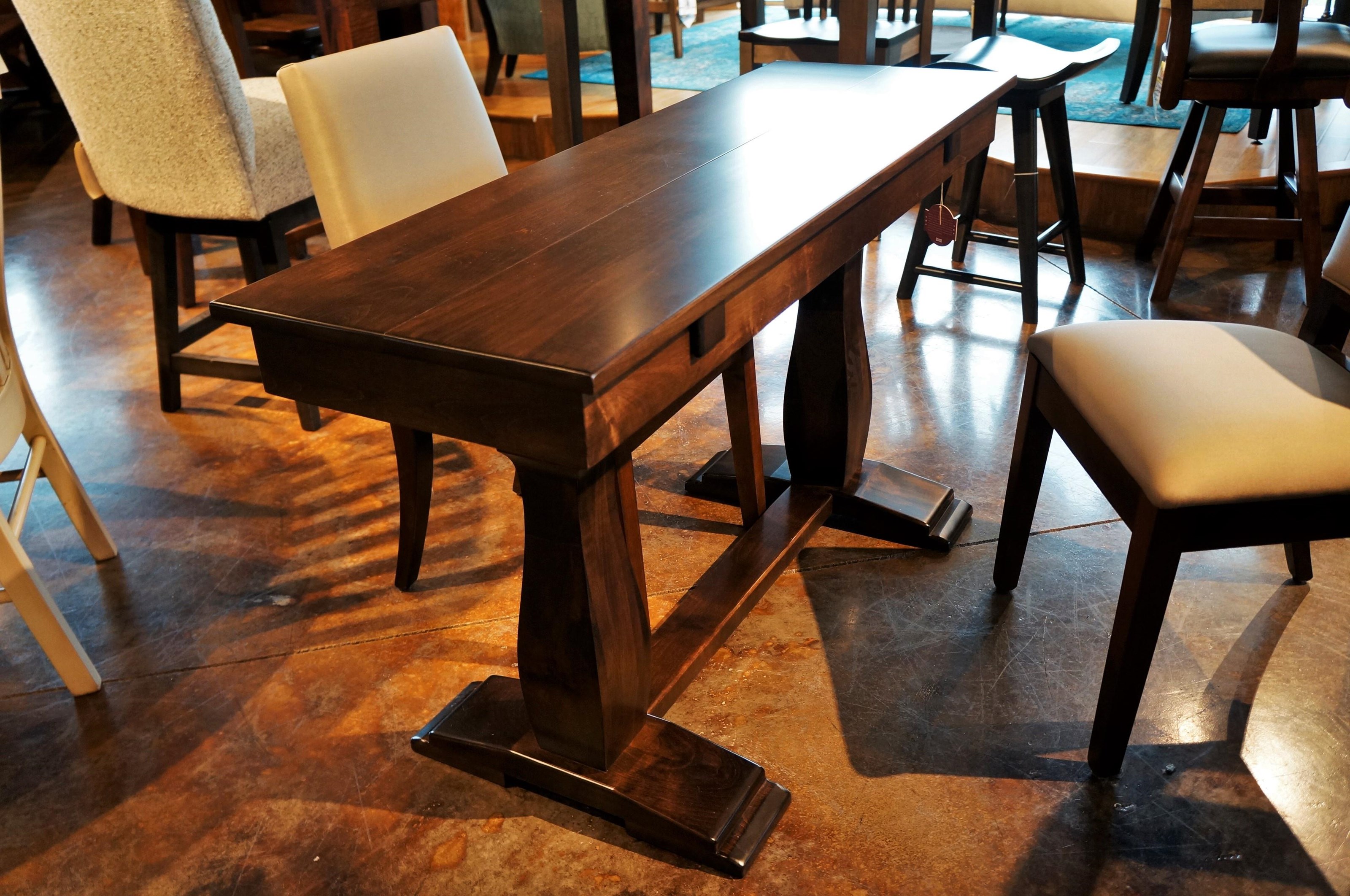 Simply Amish Avalon Sofa Dining Table With Trestle Base Mueller Furniture Sofa Tables Consoles