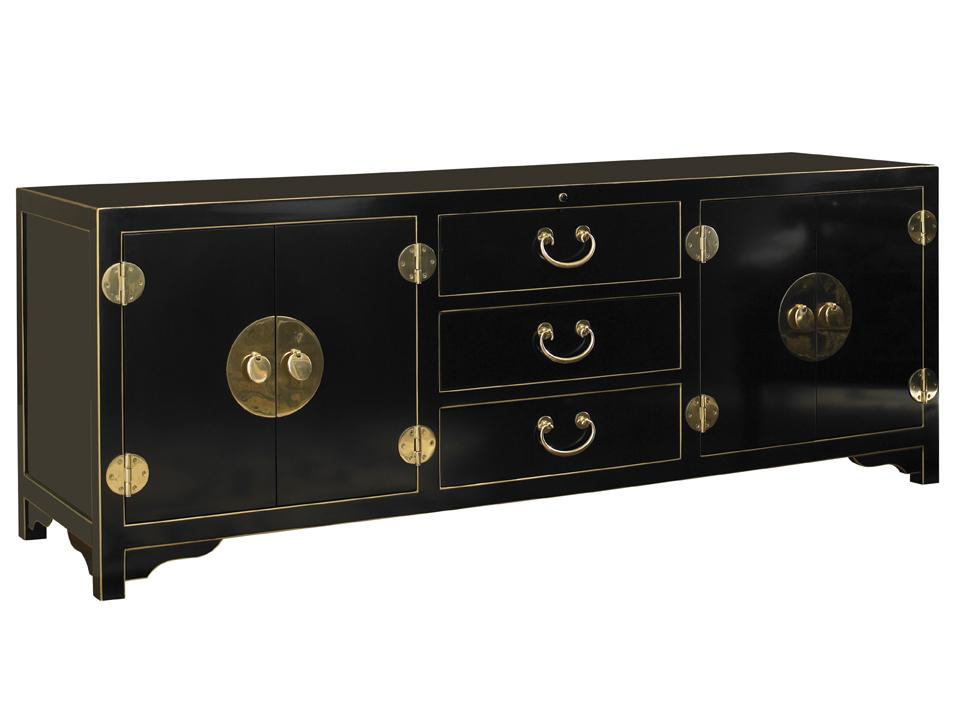 Sligh Studio Designs 100sb 660 Black Pacifica Tv Console Media Unit With Polished Brass Hardware Baer S Furniture Tv Stands
