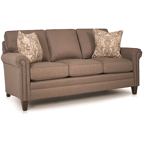 Smith Brothers 234 Traditional Mid Size Sofa With Rolled Panel Arms Smith Brothers 234 Traditional Mid Size Sofa With Rolled Panel Arms And Nailhead Trim