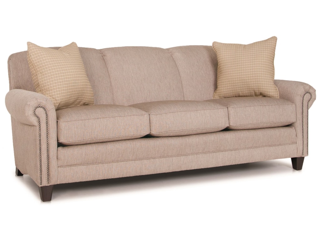 397 Stationary Sofa With Rolled Arms Wood Feet And Nail Head Trim By Smith Brothers At Gill Furniture