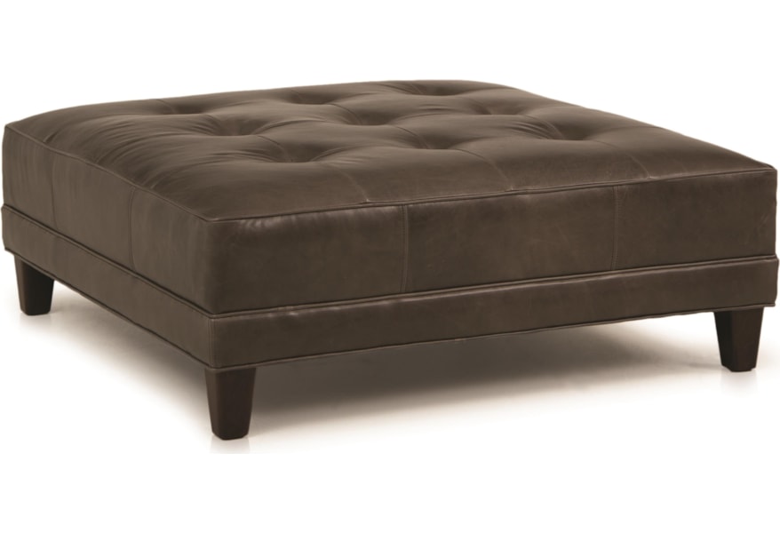 Smith Brothers Upton Leather Cocktail Ottoman With Tufted Top And Tapered Wood Legs Crowley Furniture Mattress Ottomans