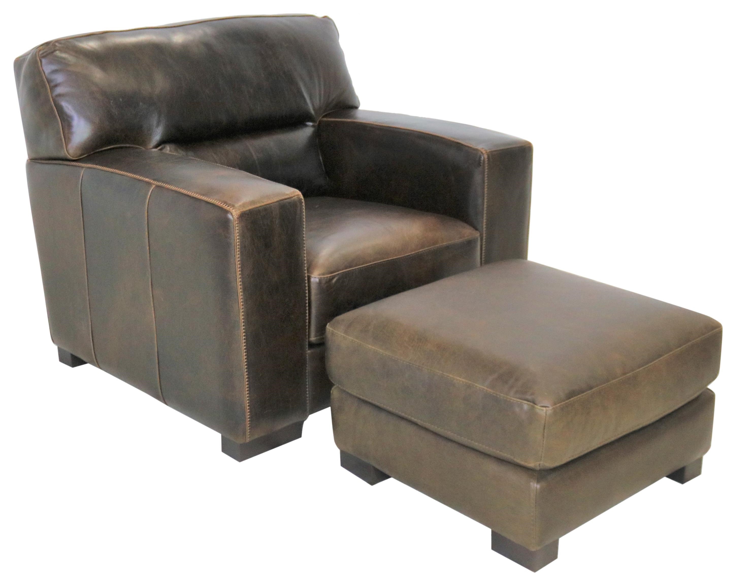 Giovanni Leather Group 10 Italian Leather Chair and Ottoman