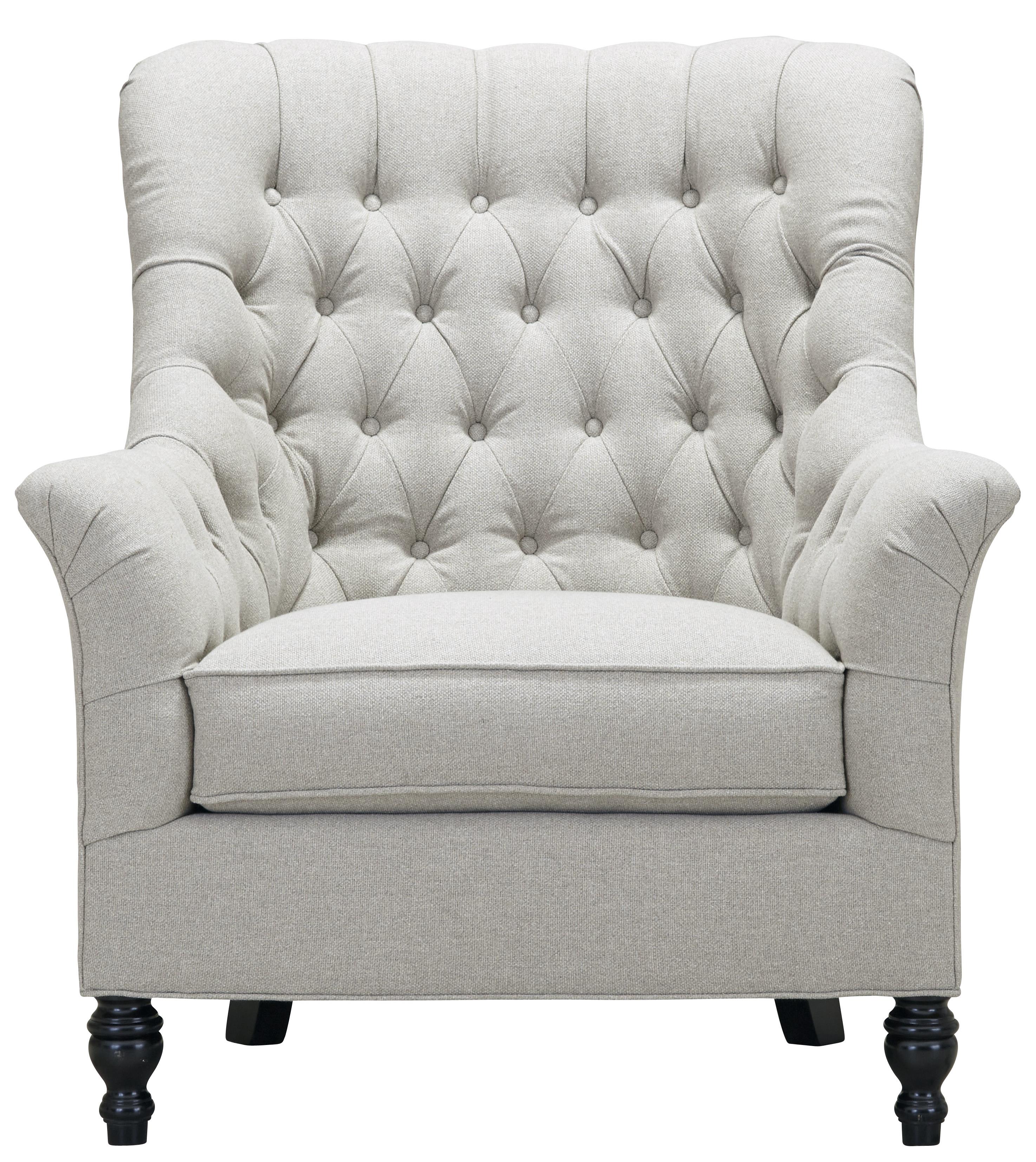 Upholstered Chair with Exposed Wooden Legs and Tufted Back