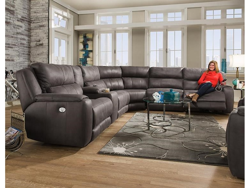 Southern Motion Dazzle 883p Sect Pion Slate Sectional Sofa With 5 Dazzle Sectional Sofa With 5 Seats And Cup Holders Headrests By Southern Motion