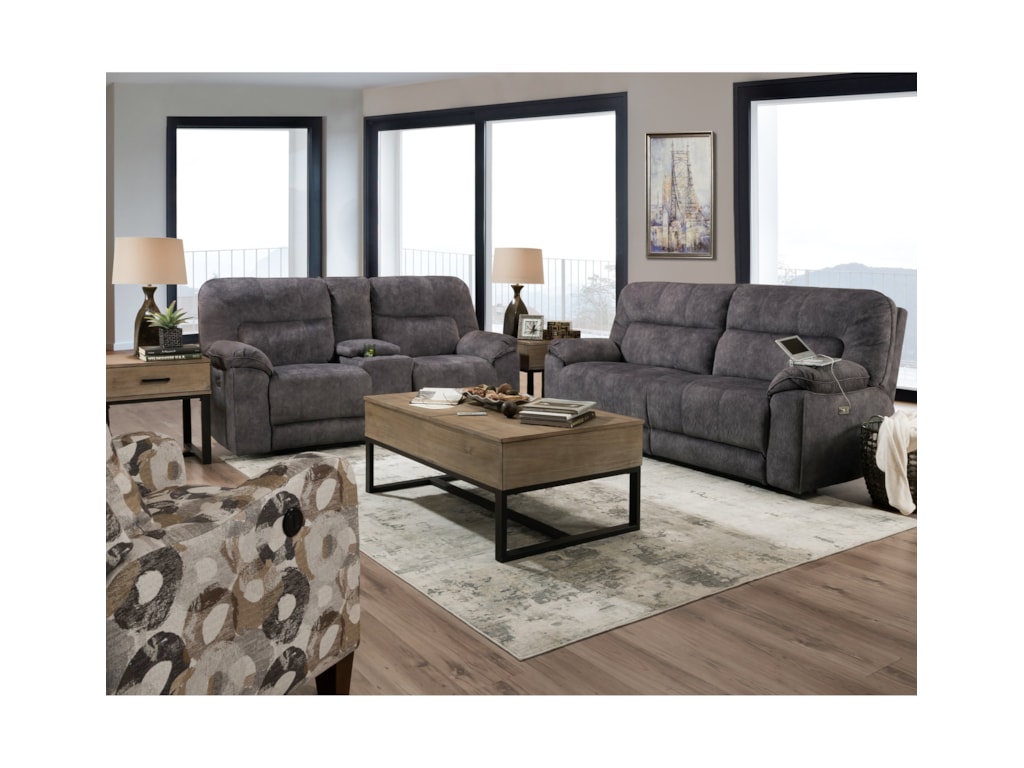 Southern Motion Top GunPower Reclining Console Sofa w/ Pwr Hdrsts