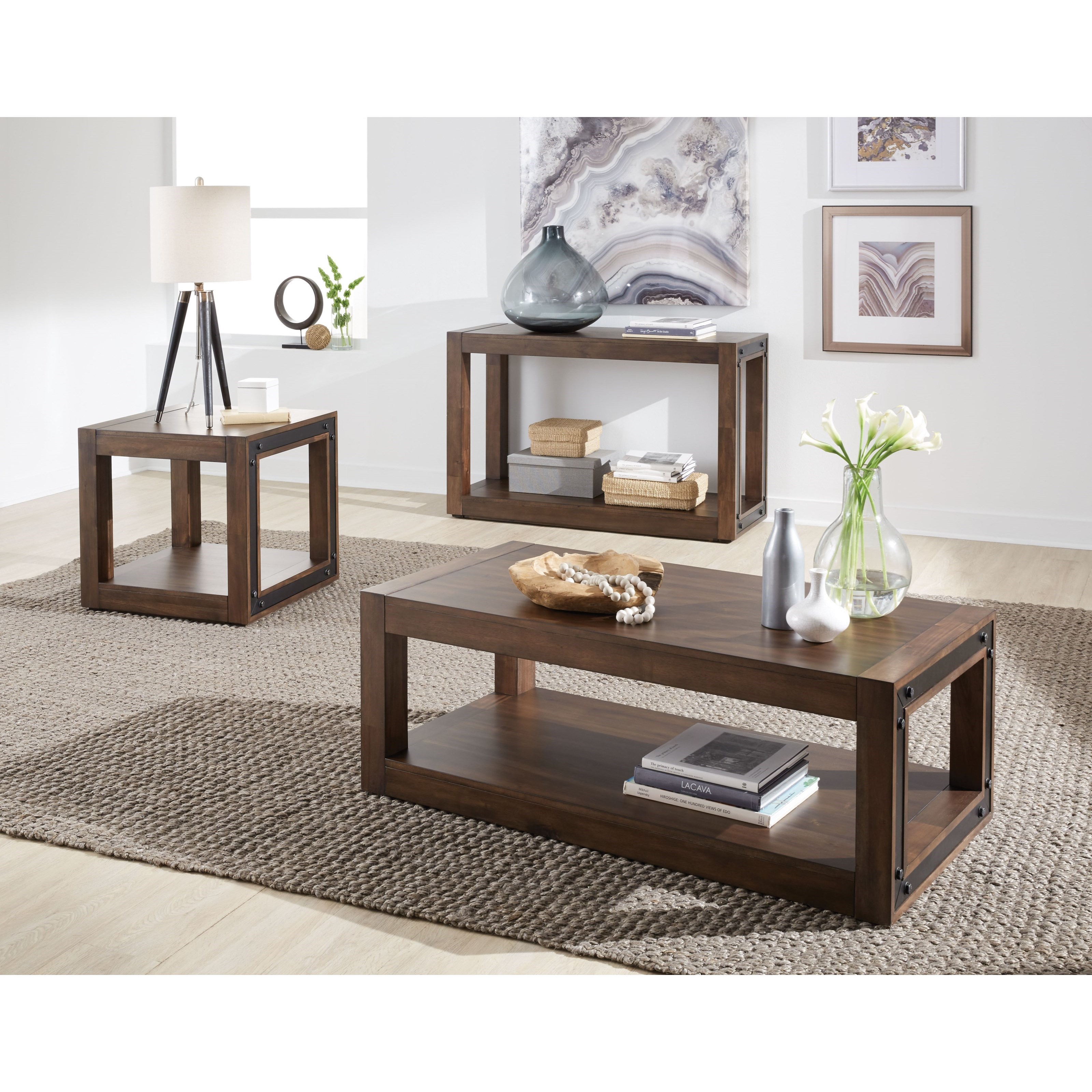 Standard Furniture Belfort Dark Modern Sofa Table With Rivet