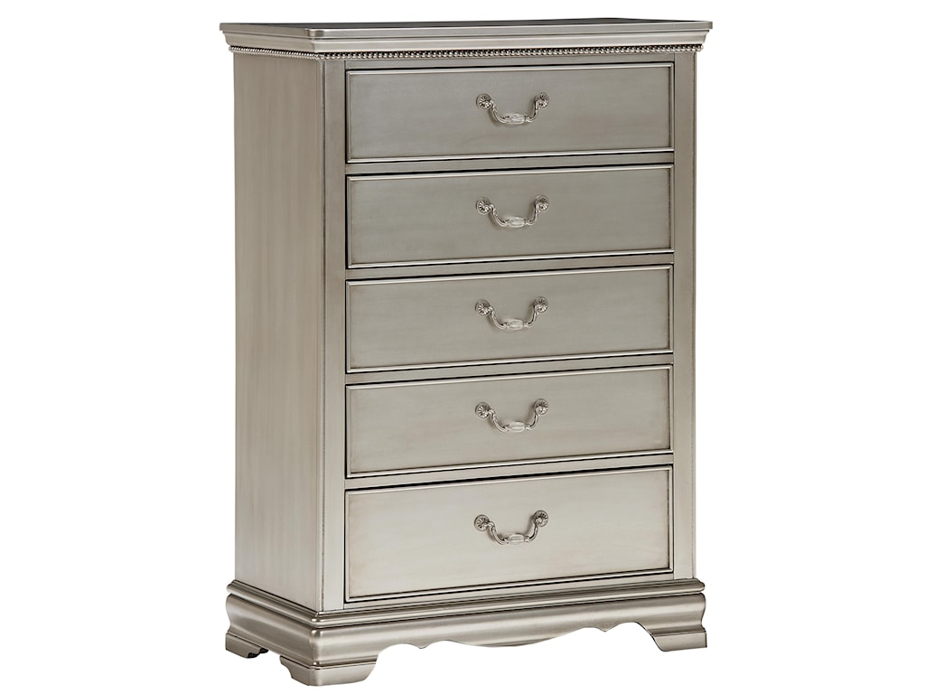 Standard Furniture Jessica Silver 5 Drawer Chest With Pearl Trim