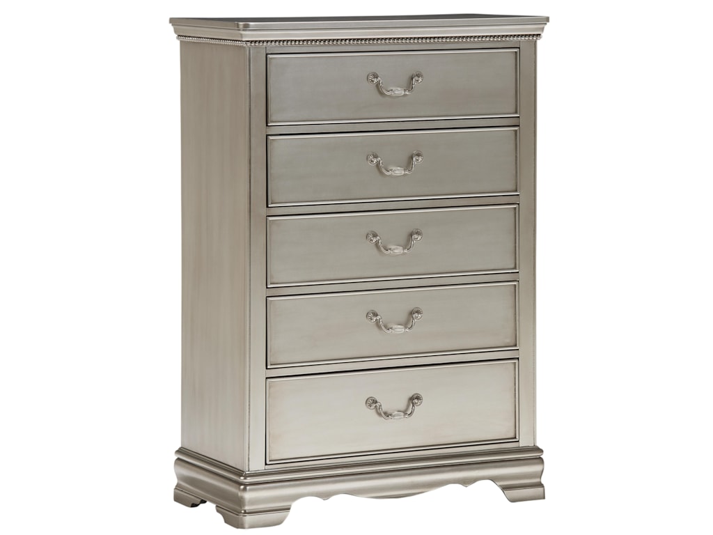 Standard Furniture Jessica Silver 5 Drawer Chest With Pearl Trim