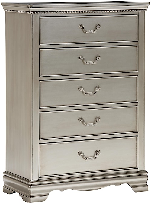 Standard Furniture Jessica Silver 5 Drawer Chest With Oval Mirror Standard Furniture Jessica Silver 5 Drawer Chest With Oval Mirror