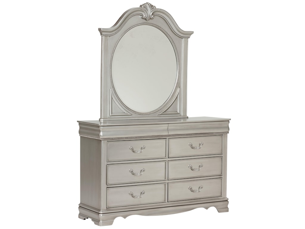 Standard Furniture Jessica Silver 8 Drawer Dresser Ornate Mirror