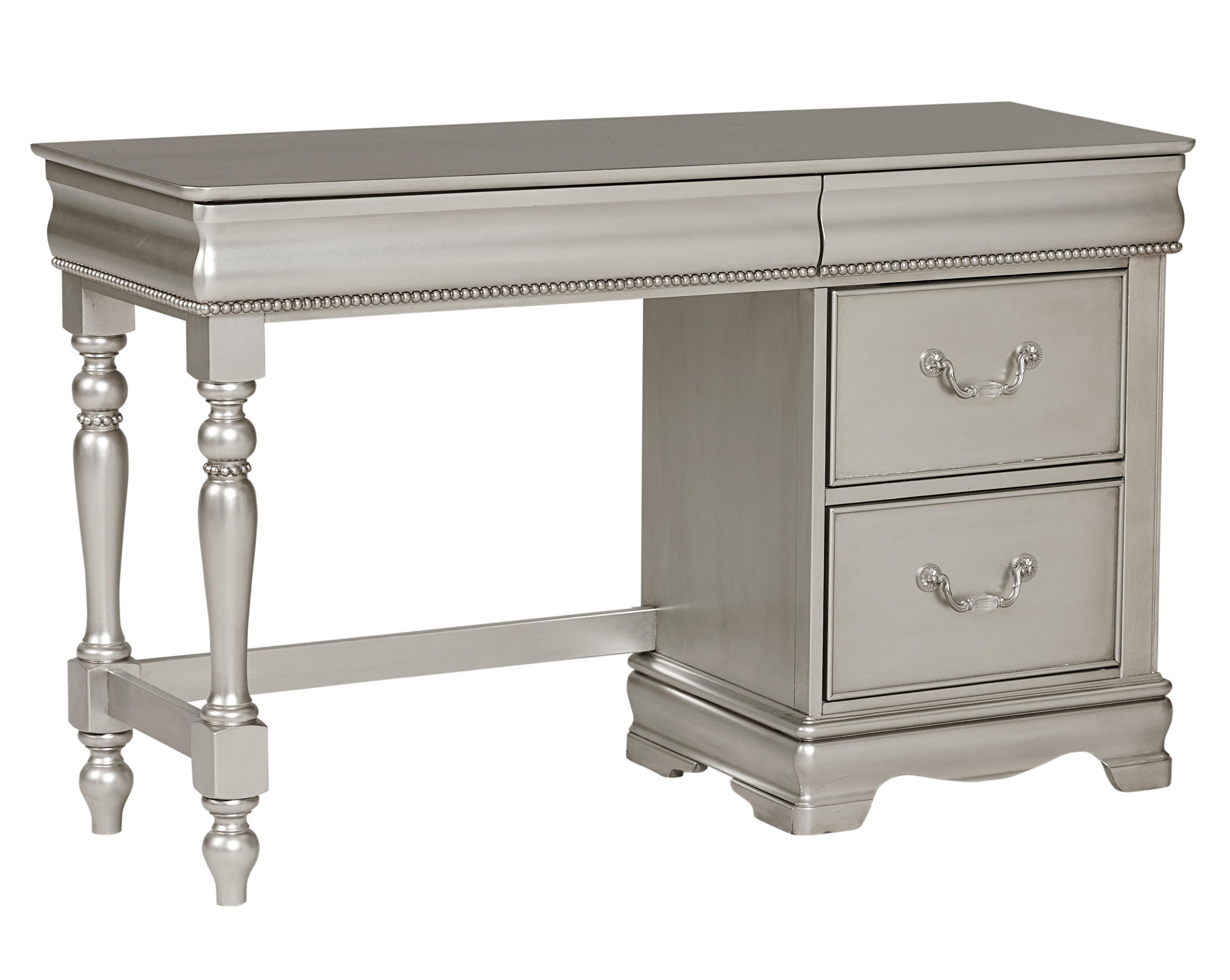 Standard Furniture Jessica Silver Single Pedestal Desk With 3 Drawers Royal Furniture Single Pedestal Desks