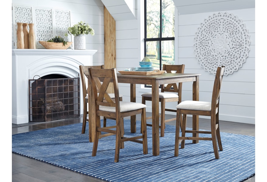 Standard Furniture Langston Dark Rustic 5 Piece Counter Height Dining Set With X Back Chairs Adcock Furniture Pub Table And Stool Sets