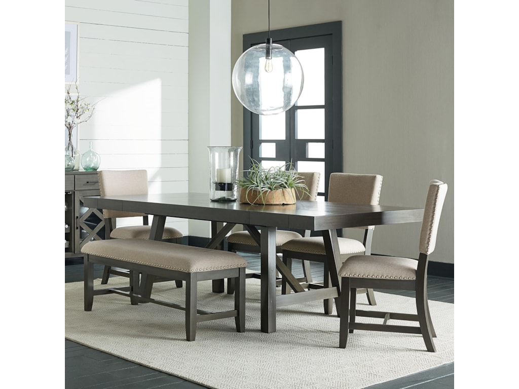 Omaha Grey 6 Piece Trestle Table Dining Set With Bench By Standard Furniture At Wayside Omaha Grey 6 Piece Trestle Table Dining Set With Bench By Standard Furniture At Wayside