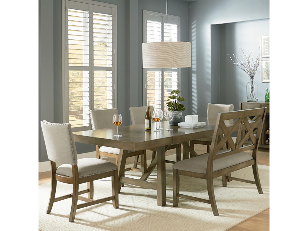 Omaha Grey 6 Piece Trestle Table Dining Set With Bench By Standard Furniture At Wayside Omaha Grey 6 Piece Trestle Table Dining Set With Bench By Standard Furniture At Wayside