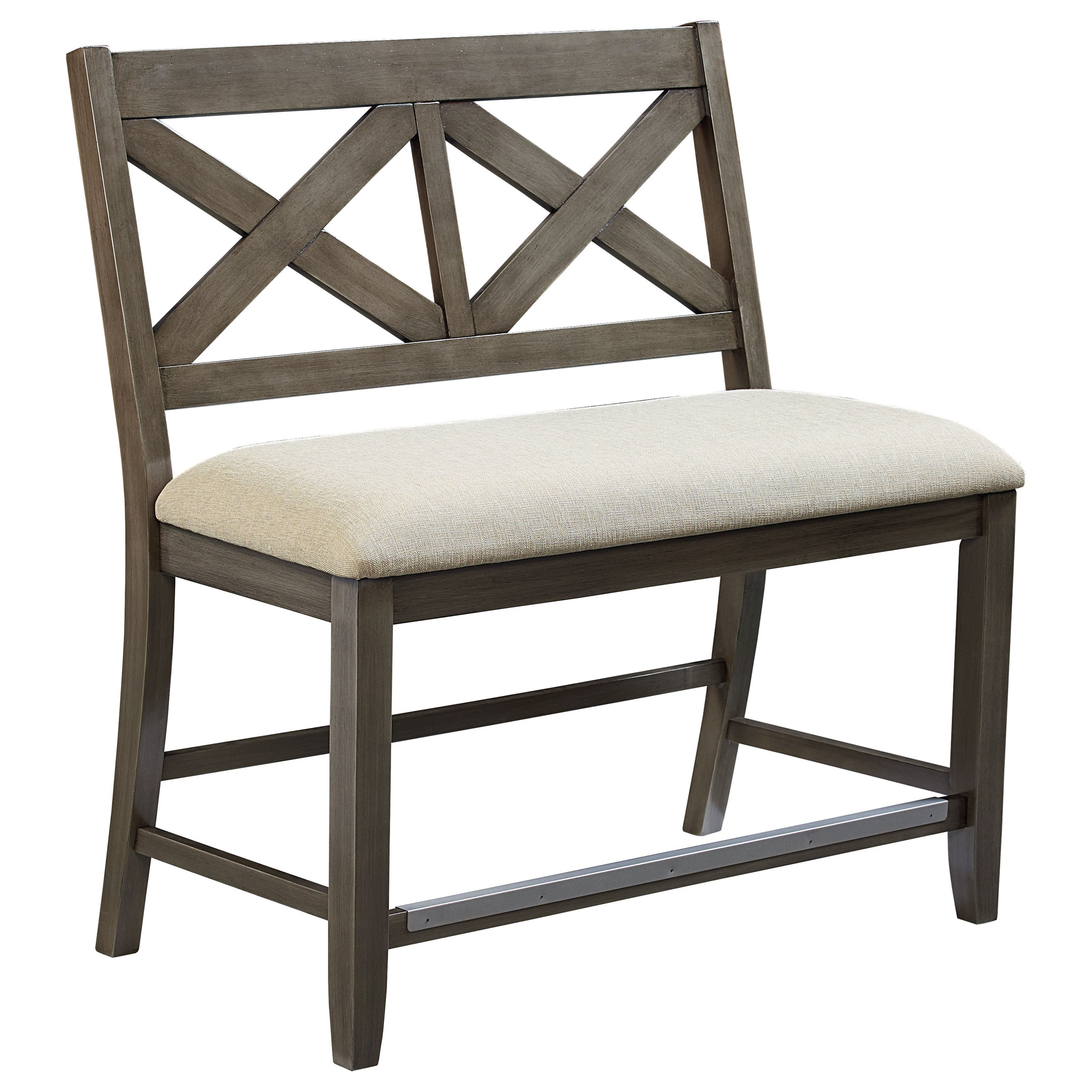 Standard Furniture Omaha Grey Upholstered Counter Height Dining Bench With X Motif