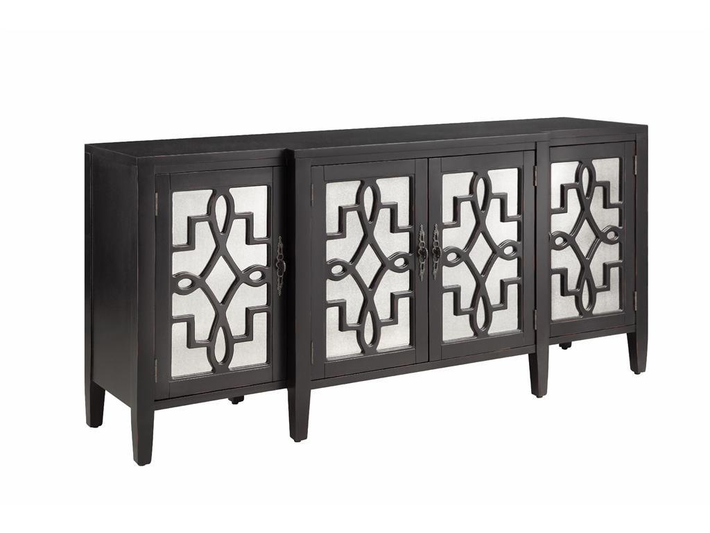 Stein World Cabinets 13184 4 Door Mirrored Credenza In Black W Rub
