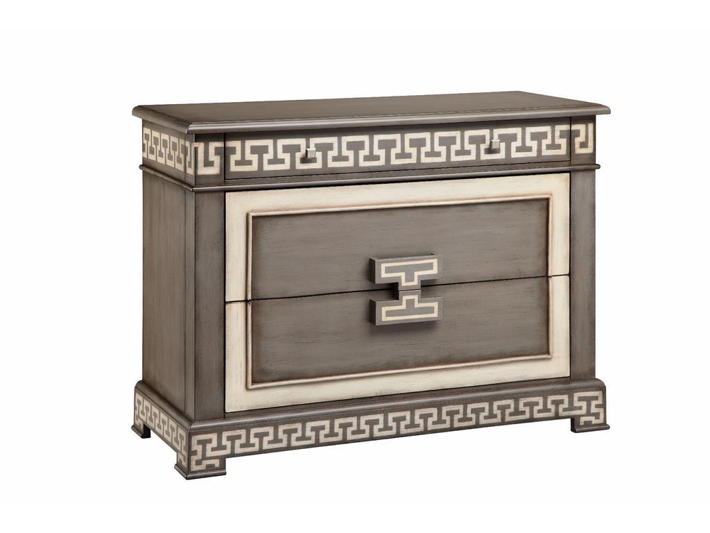 Stein World Chests 3 Drawer Greek Key Chest In Stormy Gray Pedigo Furniture Occasional Cabinet