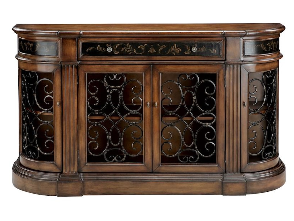 credenzas 4 door medium brown credenza with cutout detail morris