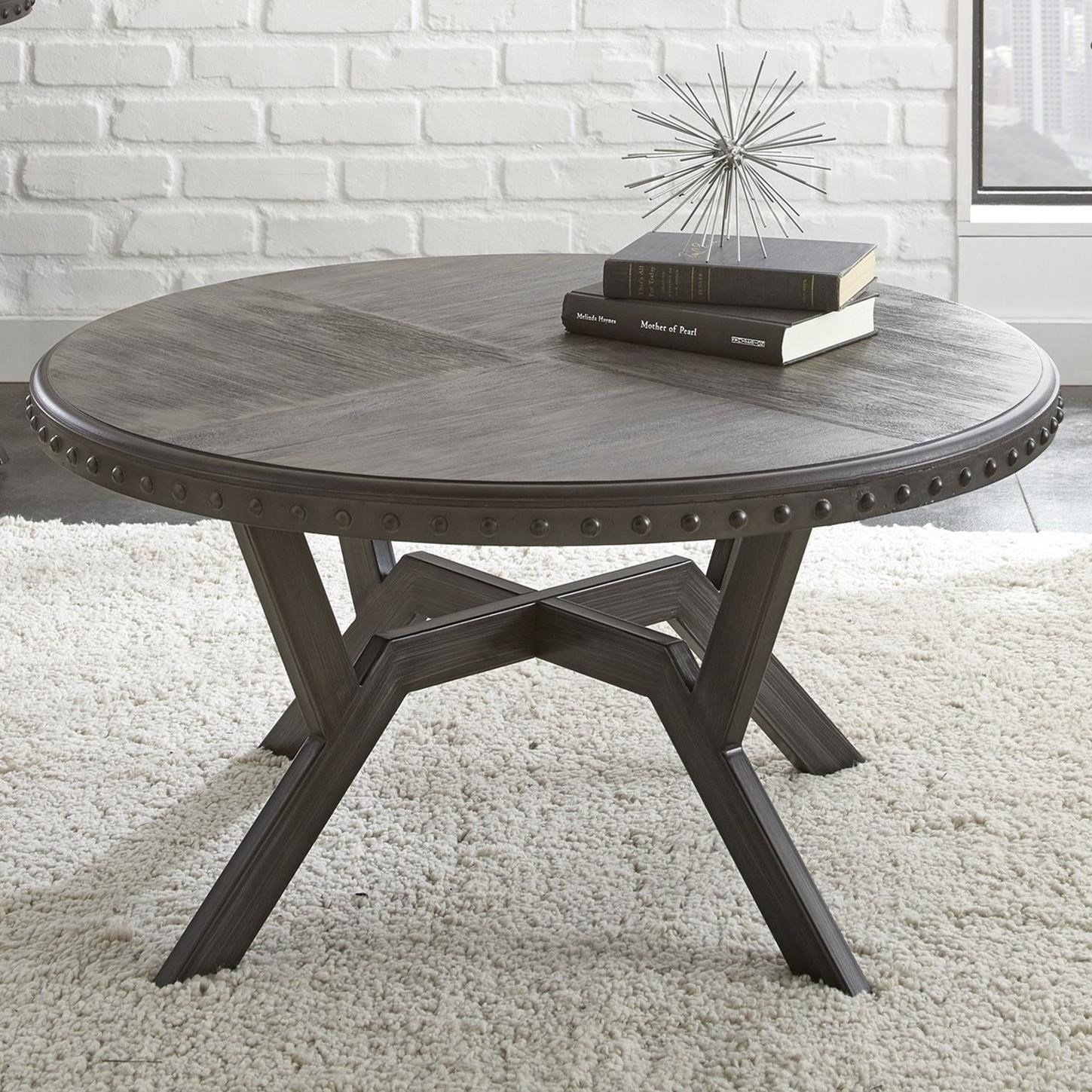 Round Cocktail Table with Exposed Rivets