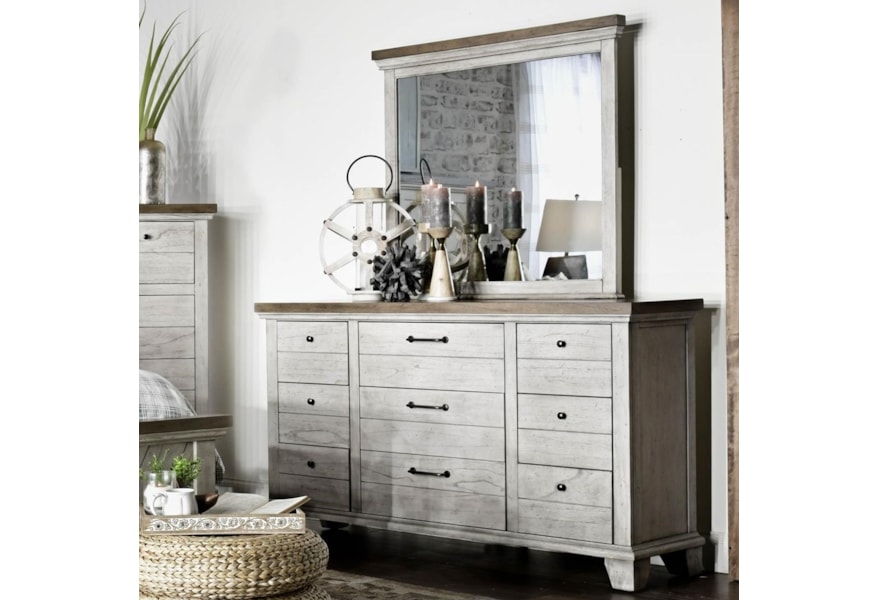 Steve Silver Bear Creek Farmhouse Nine Drawer Dresser And Mirror