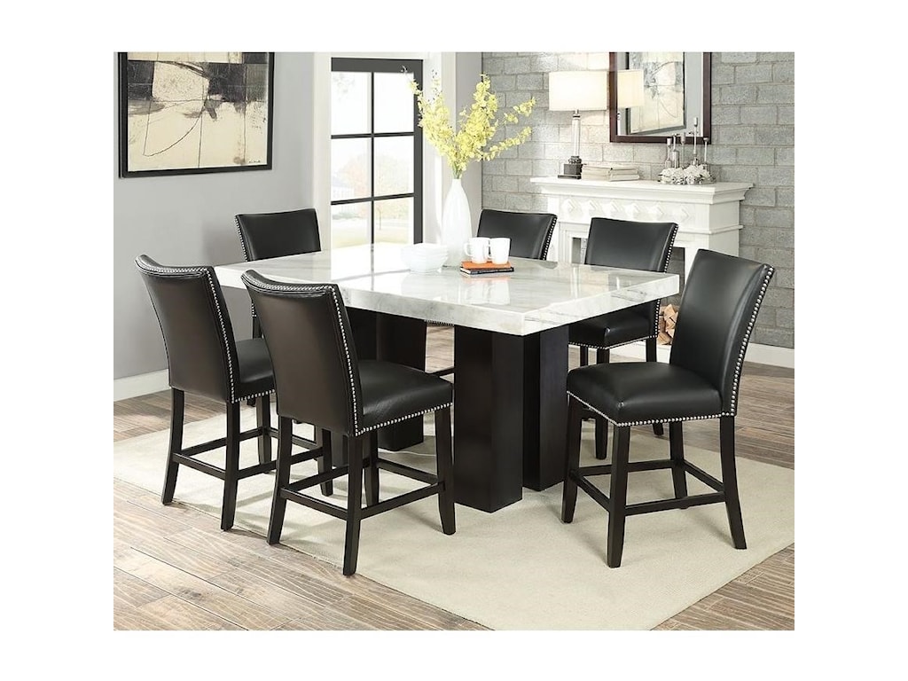 Steve Silver Camila 7 Piece Counter Height Dining Set With Marble Table Top Wayside Furniture Pub Table And Stool Sets