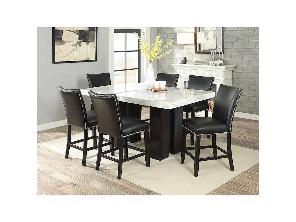 Steve Silver Camila Rectangular White Marble Counter Height Dining Table Wayside Furniture Pub Tables