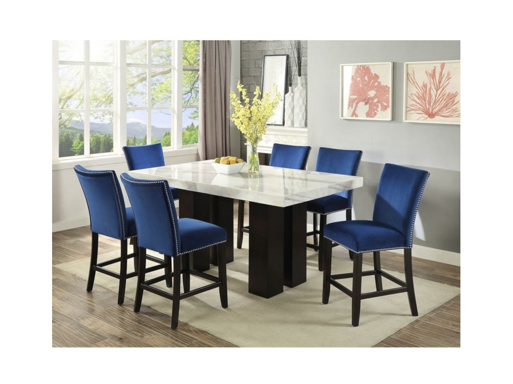 Steve Silver Camila Rectangular White Marble Counter Height Dining Table Wayside Furniture Pub Tables