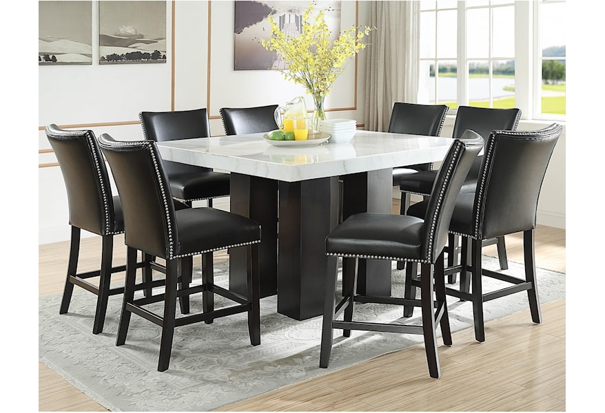 Steve Silver Camila Cm540pb Pt 8xcckn 9 Piece Counter Height Dining Set With Marble Top Dunk Bright Furniture Pub Table And Stool Sets