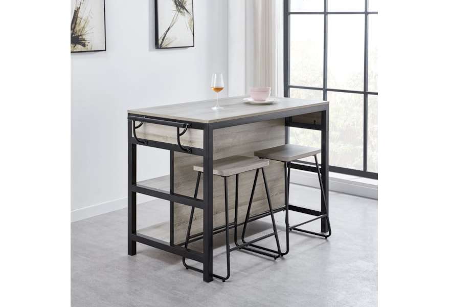 Carson Contemporary 3-Piece Table and Chair Set with 2 Drawers, 2 Shelves, and Towel Racks by Vendor 3985 at Becker Furniture