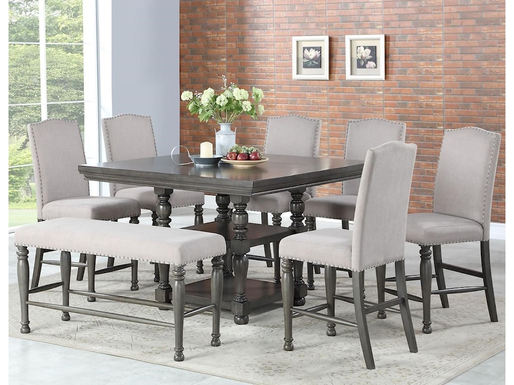 Steve Silver Caswell Eight Piece Traditional Counter Height Dining Set With Bench Wayside Furniture Dining 7 Or More Piece Sets