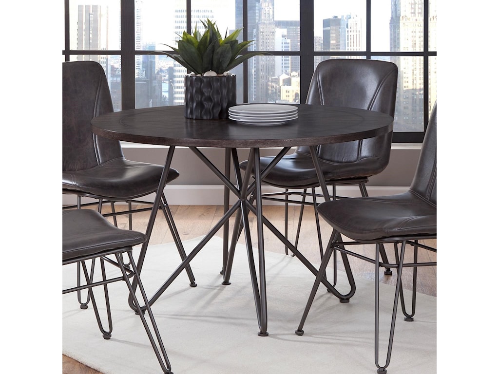 Steve Silver Derek 45 Round Industrial Dining Table With Iron Base Wayside Furniture Dining Tables
