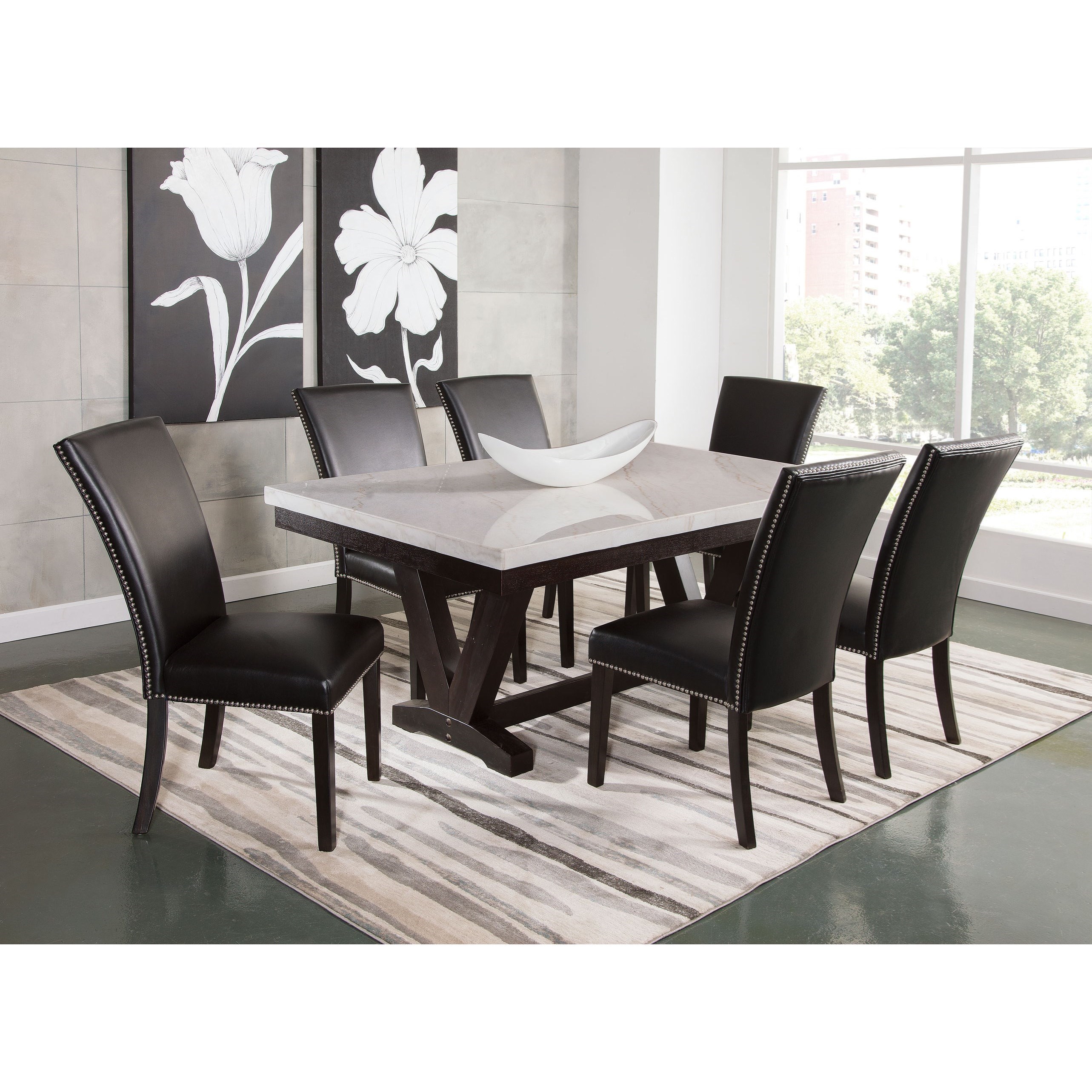 Steve Silver Finley Fl500wt Glam Contemporary Dining Table With Marble Top Dunk Bright Furniture Dining Tables