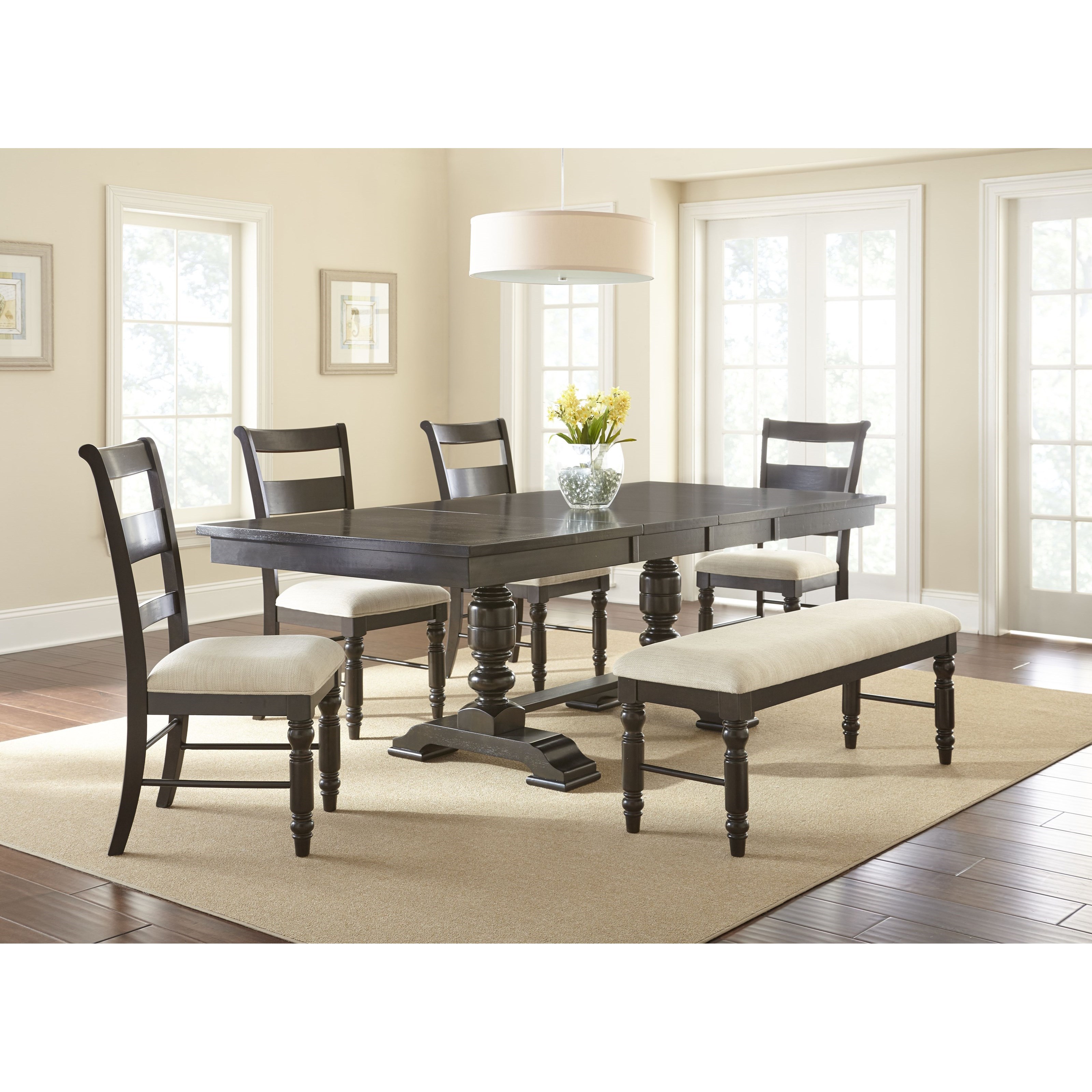 Hester 6 Piece Double Pedestal Table And Upholstered Chair Set With Bench By Steve Silver At Standard Furniture