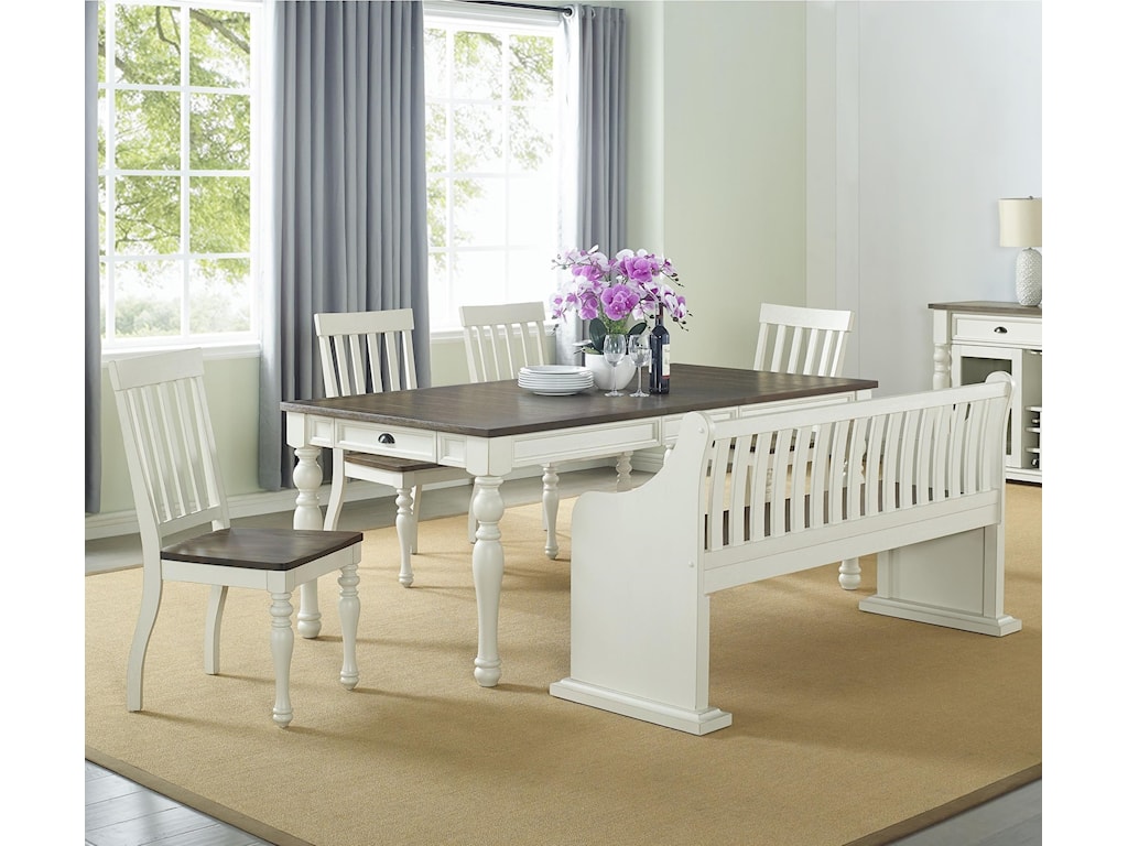 Steve Silver Burnell Bu4500 Farmhouse Dining Table Set With 2