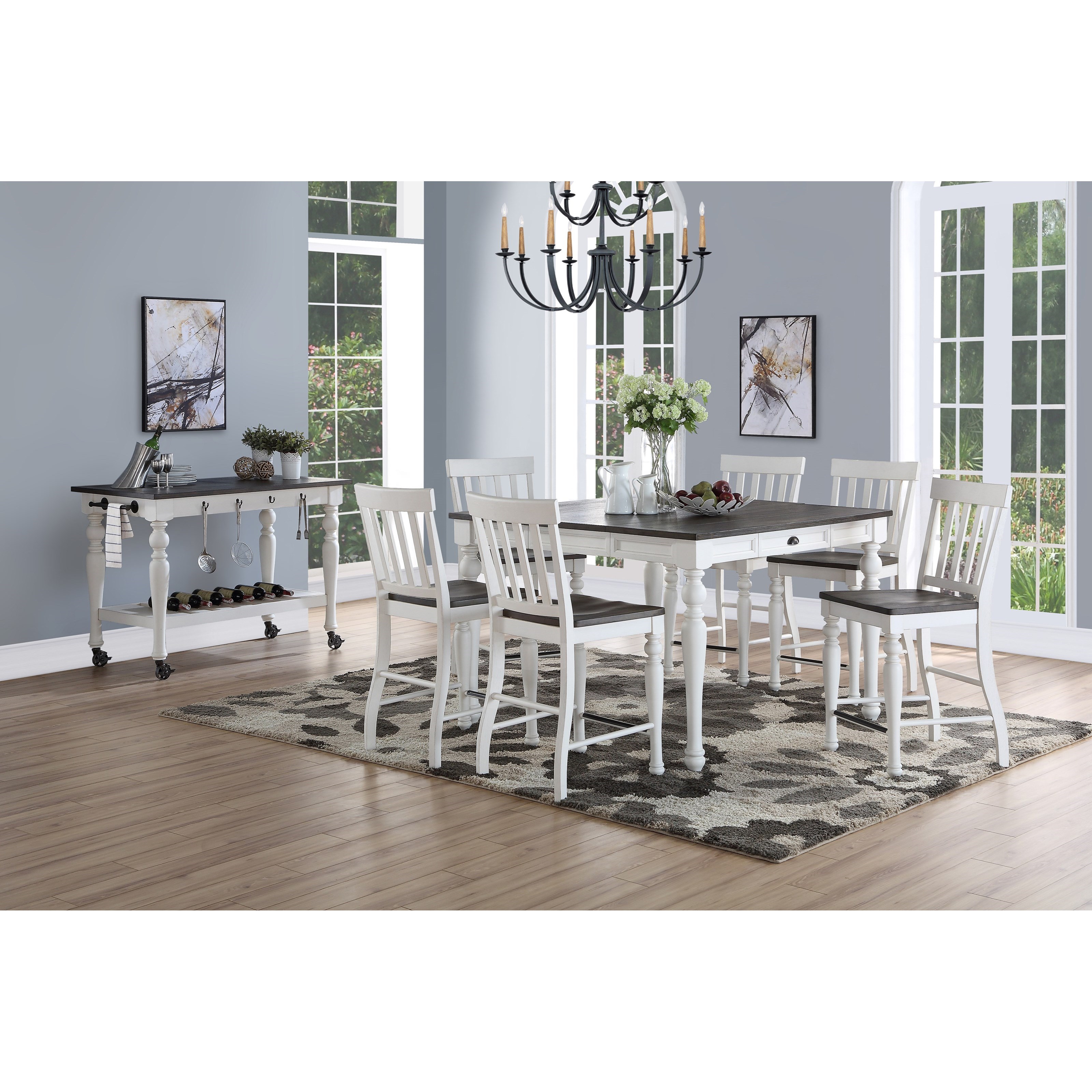 BRENTWOOD 7pc Transitional Silver Taupe Dining Room Rectangular Table Chairs Set 