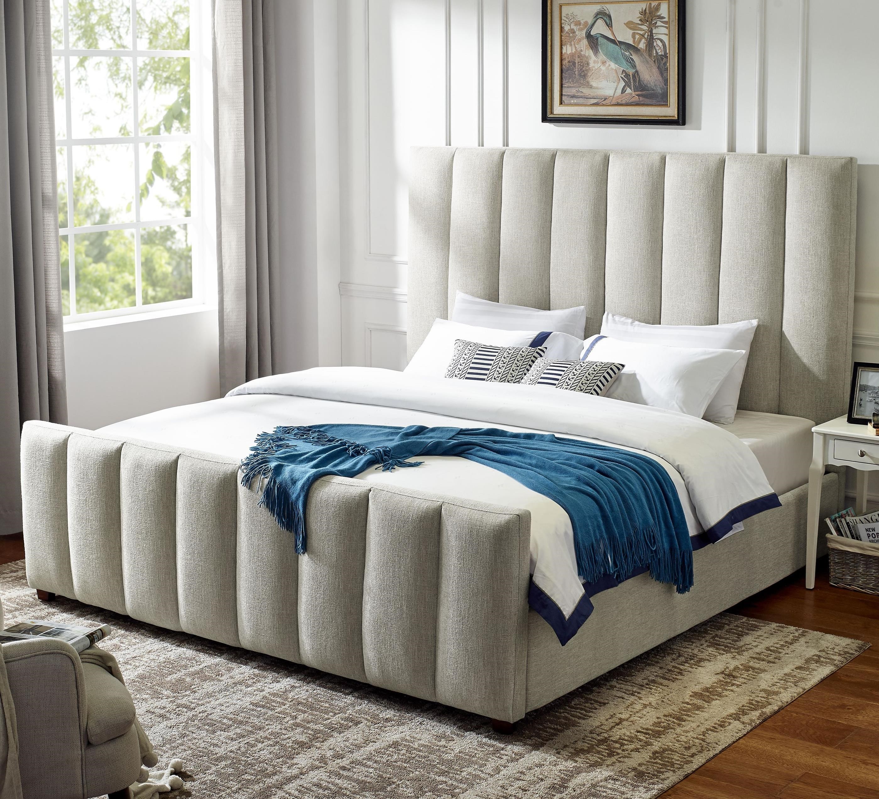 Steve Silver Kenley King Upholstered Bed With Channel Tufting And Heathered Tweed Fabric A1 Furniture Mattress Upholstered Beds