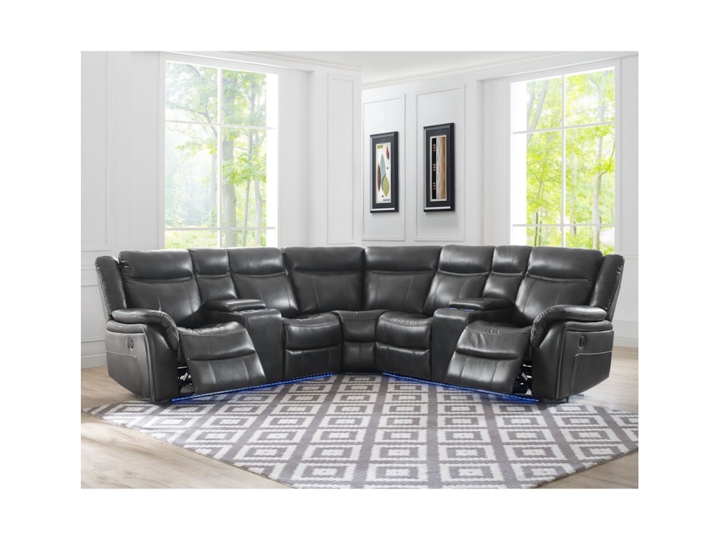 Levin 4 Seat Reclining Sectional Sofa With Theater Lighting Morris Home Levin4 Seat Reclining Sectional Sofa