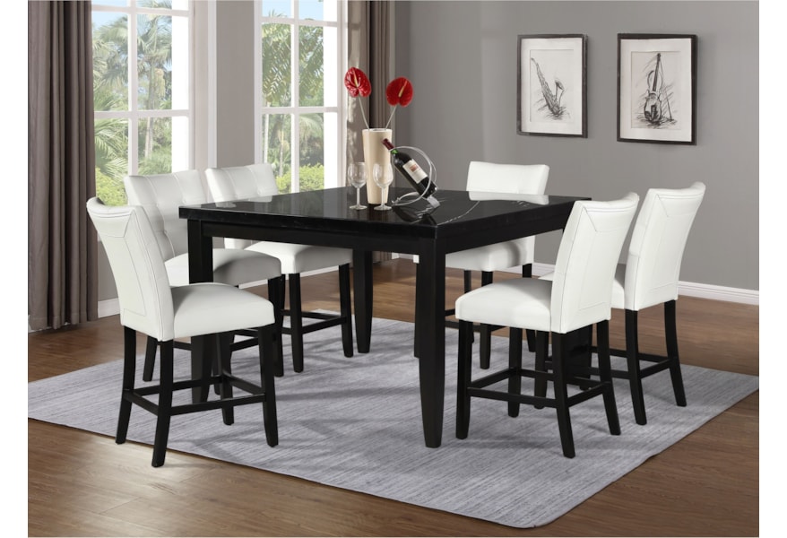 Steve Silver Markina Contemporary Square Counter Dining Table With Marble Top Standard Furniture Pub Tables