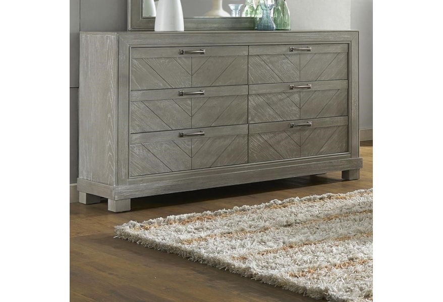 Steve Silver Montana Rustic Six Drawer Dresser With Chevron Veneer