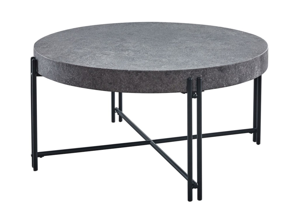 Steve Silver Morgan Mg200c Contemporary Round Cocktail Table With Faux Concrete Top Sam Levitz Furniture Cocktail Coffee Tables
